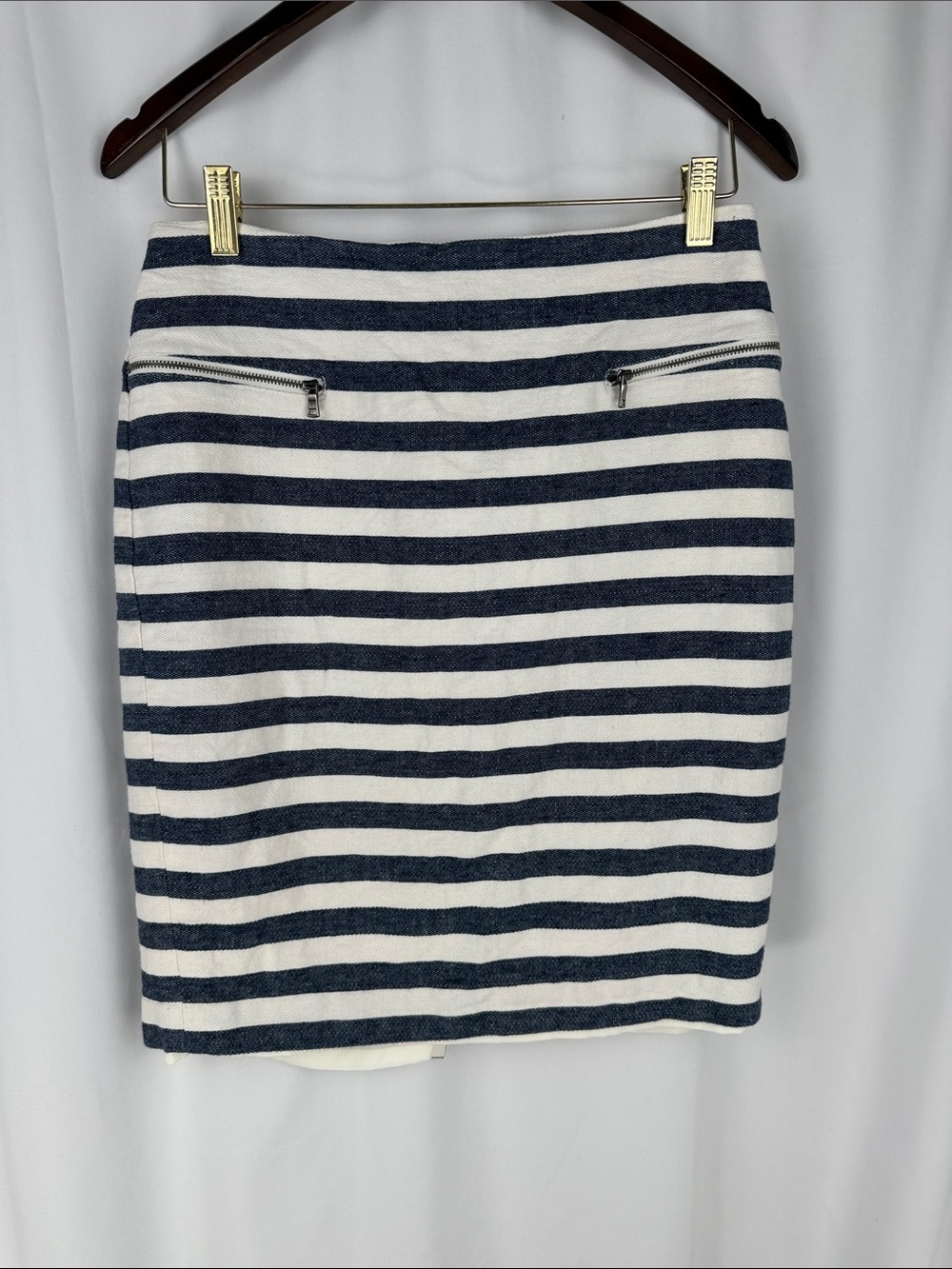 Ann Taylor Linen Blend Navy & White Striped Pencil Skirt Size 6